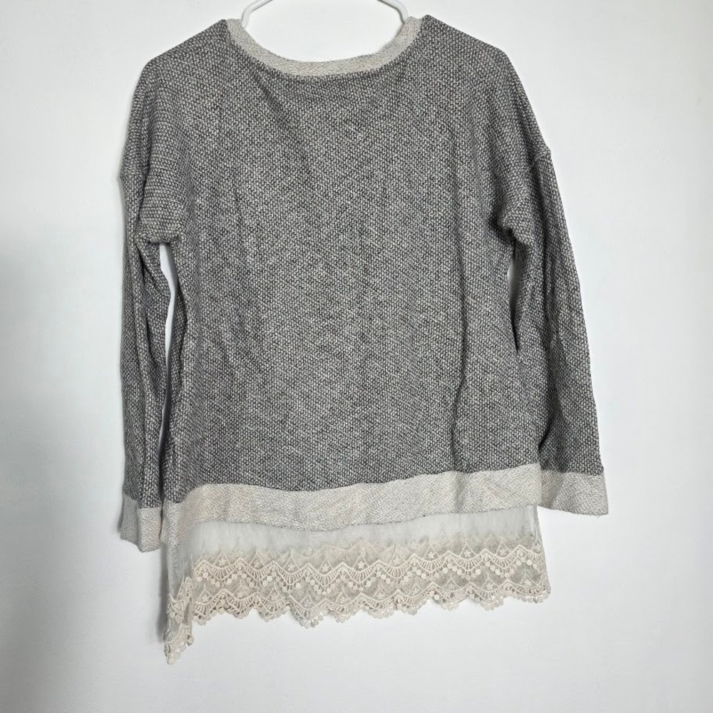 Maurice Gray Lace Shoulder Tunic Layered Look Sweater Womens Size‎ L - Picture 2 of 7